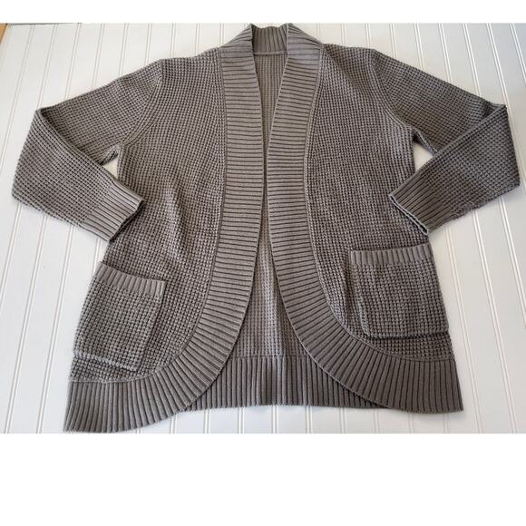 Gray Knit Open No Buttons Cardigan Sweater Long Pockets - Size Women's Large - Picture 1 of 6